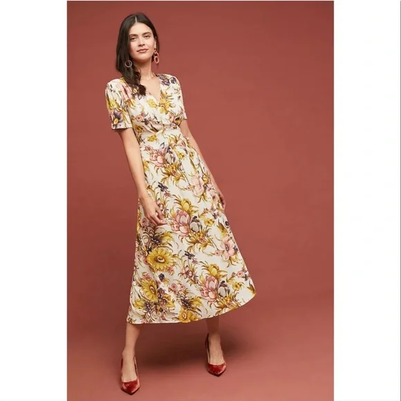 Anthropologie tiny wrap sunflower dress - Picture 1 of 11